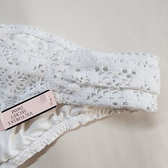 Victoria's Secret White Crochet Bikini Bottom Size L Lined Cali Hipster Beach - Picture 5 of 10